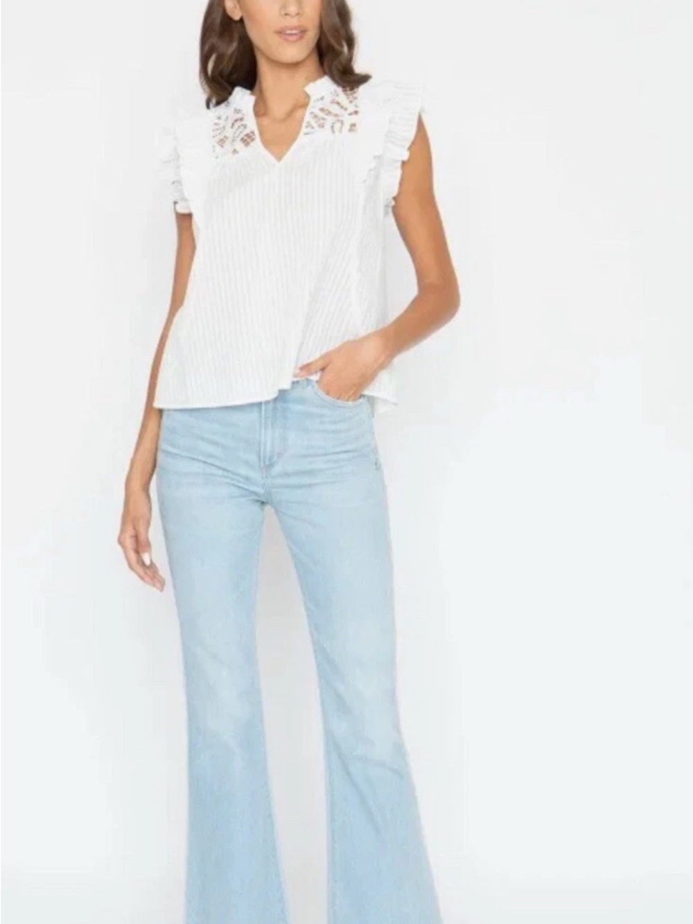 Caballero White Alie Lace Ruffle Blouse XS